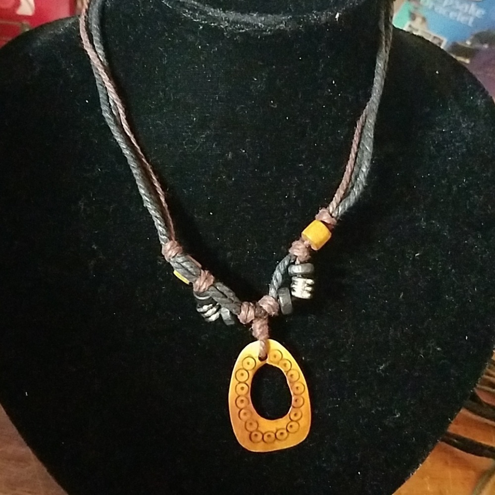Nature Stones, Beads, & Twine Necklace 23"